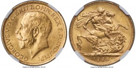 George V gold Sovereign 1925-S MS65 NGC, Sydney mint, KM29. An especially nice example of this Sydney issue, solidly gem with only minute contact mark...