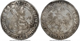 Maximilian II Taler 1573 AU Details (Obverse Damage) NGC, Joachimsthal mint, Dav-8057, Voglhuber-65. A very rare Joachimsthaler type with only a few e...