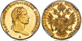 Franz II gold Ducat 1833-A MS61 NGC, Vienna mint, KM2172. Bright, bold detail beneath satiny coppery-golden luster. A scarcer gold issue, especially i...