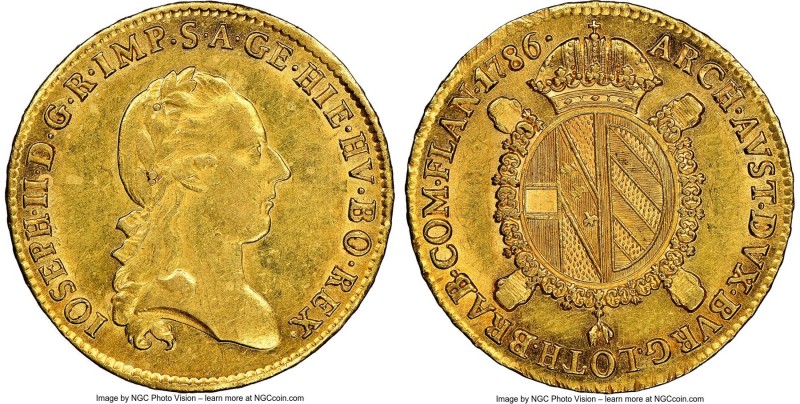 Joseph II gold Souverain d'Or 1786-(b) AU58 NGC, Brussels mint, KM33, Fr-142 (Ve...