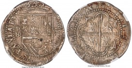 Philip II Cob 8 Reales ND (1573-1574) P-B AU55 NGC, Potosi mint, Cal-158. 27.06gm. A pleasing cob issue executed on a noticeably "normal" flan that is...