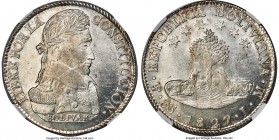 Republic 8 Soles 1827 PTS-JM MS62+ NGC, Potosi mint, KM97. Laureate Head. Large Alpacas. Icy in appearance, with sleek wintery luster that rolls gentl...