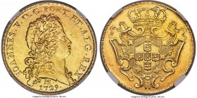 João V gold 12800 Reis (Dobra) 1729-M XF45 NGC, Minas Gerais mint, KM139, LMB-285. A lustrous mid-grade example of this large and popular gold type, f...