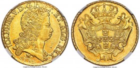João V gold 12800 Reis (Dobra) 1731/0-M AU58 NGC, Minas Gerais mint, KM139, Fr-55, LMB-287. A delightful overdate issue, tremendously preserved and ov...