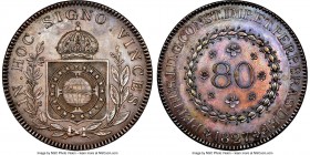 Pedro I copper Pattern 80 Reis 1827-R MS61 Brown NGC, Rio de Janeiro mint, KM-Pn28, Bentes-E18.01. An extremely rare and highly appealing 80 Reis Patt...