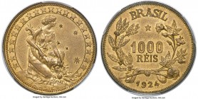 Republic brass Specimen Pattern 1000 Reis 1924 SP63 PCGS, Bentes-E68. An evidently quite rare Pattern issue, the first we have seen and the sole examp...