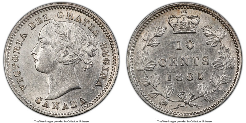 Victoria 10 Cents 1885 AU58 PCGS, London mint, KM3. A date that begins to become...
