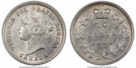 Victoria 10 Cents 1885 AU58 PCGS, London mint, KM3. A date that begins to become quite elusive at grades above XF, offered here on the cusp of Mint St...