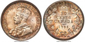 George V 10 Cents 1935 MS66 PCGS, Royal Canadian mint, KM23a. Alive with satiny luster, with swaths of gentle autumnal tone dancing around the periphe...