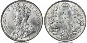 George V "Godless" 50 Cents 1911 MS64 PCGS, Ottawa mint, KM19. A splendid example of this scarce one-year 'Godless' type omitting 'DEI GRA' from the o...