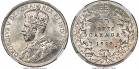 George V "Wide Date" 50 Cents 1920 MS64 NGC, Ottawa mint, KM25a. A somewhat scarcer variety for the date and a radiant near-gem example thereof that e...