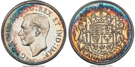George VI "Wide Date" 50 Cents 1946 MS64 PCGS, Royal Canadian mint, KM36. Wide date variety. Swaths of beautiful multi-colored tone offer an additiona...
