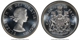 Elizabeth II Prooflike 50 Cents 1960 PL68 Cameo PCGS, Royal Canadian mint, KM56. Simply superb. Though rather common in lower grades, this Prooflike s...
