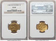 Philip V gold Cob 2 Escudos 1728-S XF40 NGC, Santa Fe (de Bogota) mint, KM17.2, Cal-383, Restrepo-M80.8 (only listed as overdate). An appealing circul...