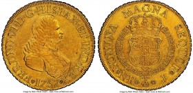 Ferdinand VI gold 8 Escudos 1757 NR-J AU Details (Cleaned) NGC, Nuevo Reino mint, KM32.1. Sharply struck, with scattered hairlines justifying the assi...