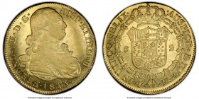 Ferdinand VII gold 8 Escudos 1813 P-JF AU53 PCGS, Popayan mint, KM66.2, Cal-101. Sun-gold, with bright mint brilliance that cascades across the legend...