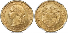 Estados Unidos gold 20 Pesos 1863-BOGOTA MS61 NGC, Bogota mint, KM142.1, Fr-99. Lustrous throughout, with scattered marks and surface friction limitin...