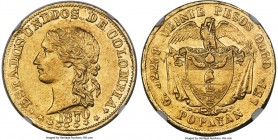 Estados Unidos gold 20 Pesos 1870-POPAYAN MS61 NGC, Popayan mint, KM142.3, Fr-100. A difficult issue in Mint State tiers of preservation, this appeali...