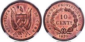 Provisional Republic copper Proof Pattern 10 Centavos 1870 P-CT PR64 Red and Brown NGC, Potosi mint, KM-X2a (prev. KM-Pn2A). Choice Proof with much re...