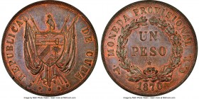 Provisional Republic copper Proof Pattern Peso 1870 P-CT PR62 Red and Brown NGC, Potosi mint, KM-X5a. A shimmering Proof selection displaying a predom...