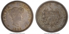 Republic Souvenir Peso 1898 AU55 PCGS, Gorham mint, KM-XM15 (prev. KM-A8). Mintage: 1,000. Attractively steel-toned, with most significant detail rema...