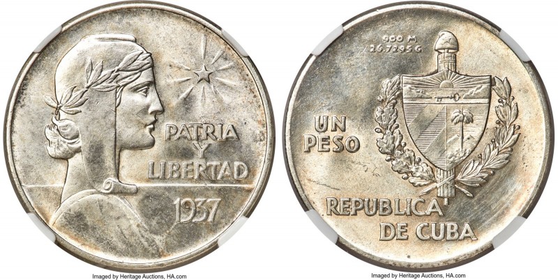 Republic "ABC" Peso 1937 MS62 NGC, Philadelphia mint, KM22. The key to the serie...
