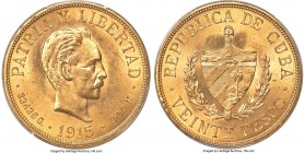 Republic gold 20 Pesos 1915 MS63 PCGS, Philadelphia mint, KM21. A fully choice example of this single-year type. 

HID09801242017

© 2020 Heritage...