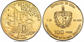 Republic gold "French Revolution - Bastille Anniversary" 100 Pesos 1989 MS69 NGC, KM320. Mintage: 150. Struck in commemoration of the 200th anniversar...