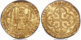 Philippe VI gold Écu d'Or à la chaise ND (1328-1350) MS64 PCGS, Fr-270, Dup-249 var. (Duplessy lists with triple annulet stops on reverse). +PhILIPPVS...