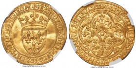 Charles VI gold Ecu d'Or a la couronne ND (1380-1422) MS62 NGC, Tournai mint (6-pointed star in center of cross-fleury), Fr-291, Dup-369. 3.93gm. +KAR...