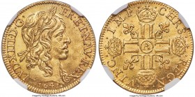 Louis XIII gold Louis d'Or 1641-A MS65 NGC, Paris mint, KM104, Fr-410. Variety without the star after the reverse legend. Fully lustrous and exuding b...