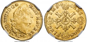 Louis XIV gold Louis d'Or 1694-K AU53 NGC, Bordeaux mint, KM302.11, Gad-252. A rare emission from the Bordeaux mint revealing a centrally positioned s...