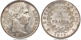 Napoleon 5 Francs 1813-A MS63 NGC, Paris mint, KM694.1. Featuring bright silvery-white surfaces that gleam with cartwheel luster, highlighted by fine ...