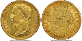 Napoleon gold 40 Francs 1811-A AU58 NGC, Paris mint, KM696.1. A type well-known to be prone to extensive bagmarking, and thus frequently seen in low t...