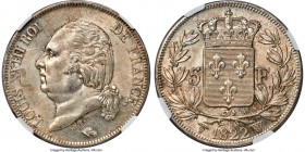 Louis XVIII 5 Francs 1822-W MS65 NGC, Lille mint, KM711.13, Gad-614. A lovely example of this post-Napoleonic issue revealing a markedly original appe...