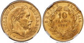 Napoleon III gold 10 Francs 1866-BB MS67 NGC, Strasbourg mint, KM800.2. A superbly satiny gem tied for the finest yet seen for this date across both m...