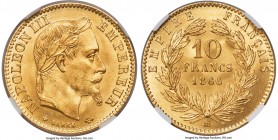 Napoleon III gold 10 Francs 1866-BB MS67 NGC, Strasbourg mint, KM800.2. A laudable and nearly flawless example displaying a blooming gold foil luster ...