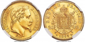 Napoleon III gold 20 Francs 1865-A MS66+ NGC, Paris mint, KM801.1. The single-highest graded specimen by NGC for the type. To reach the heights of a p...