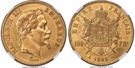 Napoleon III gold 100 Francs 1862-A MS60 NGC, Paris mint, KM802.1, Fr-551, Gad-1136. From a low mintage of 6,650, this uncirculated specimen presents ...