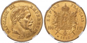 Napoleon III gold 100 Francs 1863-BB MS61 NGC, Strasbourg mint, KM802.2, Gad-1136. Mintage: 5,078. Struck during the second year of issue, this Strasb...