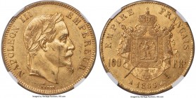 Napoleon III gold 100 Francs 1866-A MS61 NGC, Paris mint, KM802.1, Fr-551, Gad-1136. Mintage: 9,041. Lightly patinated surfaces in olive-gold color, w...