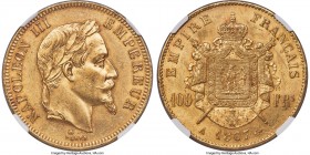 Napoleon III gold 100 Francs 1867-A MS61 NGC, Paris mint, KM802.1, Gad-1136. Mintage: 4,309. Attractive copper color has gathered at the base of the r...