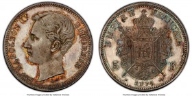 Napoleon IV Pretender silver Specimen Essai 5 Francs 1874 SP65 PCGS, KMX-E44.2, Maz-1762. A pretender issue that depicts the bust of Napoleon IV, stru...
