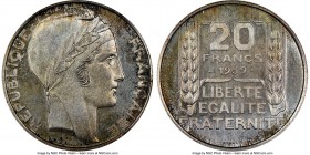 Republic silver Essai 20 Francs 1939 MS67+ NGC Maz-2557, GEM-200.9. Perfectly struck, with flashy fields layered in a delicate arrangement of wheat-co...