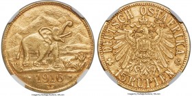 German Colony. Wilhelm II gold 15 Rupien 1916-T MS62 NGC, Tabora mint, KM16.2, J-728b. Arabesque below the T in "OSTAFRIKA" variety. A praiseworthy Mi...