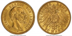 Anhalt-Dessau. Friedrich I gold 20 Mark 1901-A MS61 PCGS, Berlin mint, KM26. Mintage: 15,000. A comparatively low-mintage gold type that seldom occurs...