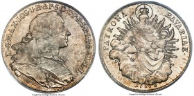Bavaria. Maximilian III Joseph Taler 1755 MS65 PCGS, Munich mint, KM500.2, Dav-1952. An exceptional offering of this "Madonna" type, fielding satiny o...