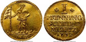Brunswick-Lüneburg-Calenberg-Hannover. Georg II (of England) gold Pfennig 1732-IAB MS62 NGC, KM-Pn7. Produced to the weight of one ducat. The small de...