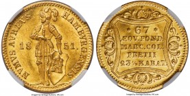 Hamburg. Free City gold Ducat 1851 MS64 NGC, KM576, Fr-1142. Blooming golden luster enlivens the fields of this choice offering, struck to full defini...