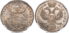 Lübeck. Free City 32 Schilling 1758-JJJ MS64 NGC, KM177. Far finer than is usually seen for this conditionally challenging type. Shimmering argent lus...